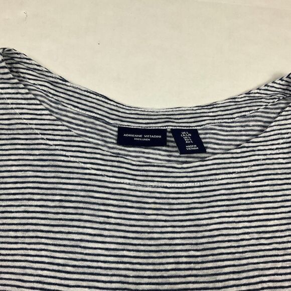 Adrienne Vittadini Womens Linen Back Button Shirt Striped Long Sleeve Top LARGE - Picture 4 of 11